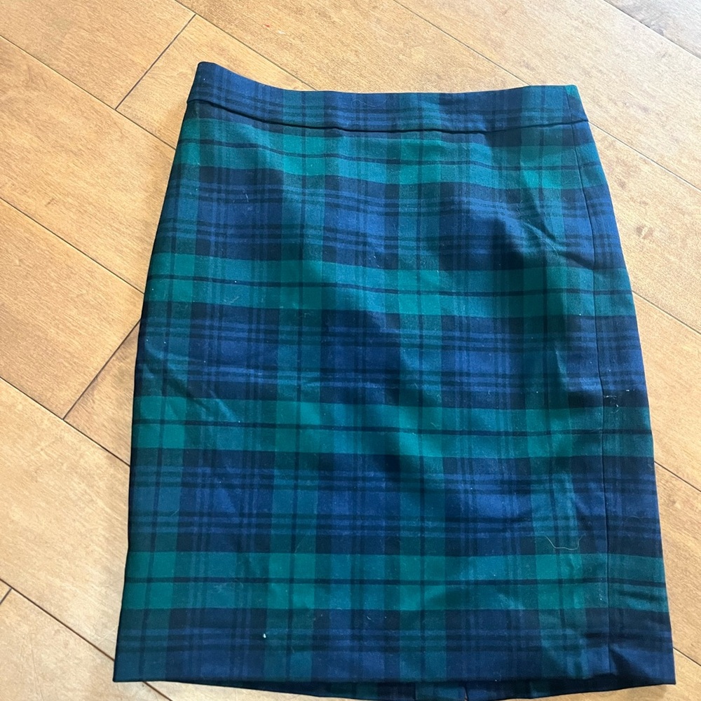 J. Crew Green and Blue Plaid Pencil Skirt